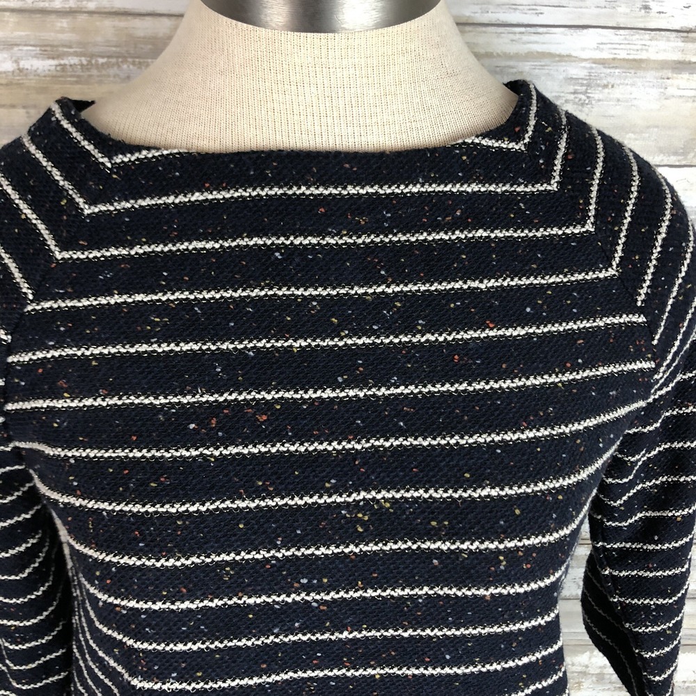 BANANA REPUBLIC Top Womens XS Cream Navy Striped Gold Thread 3/4 Sleeve Blouse - Picture 2 of 7